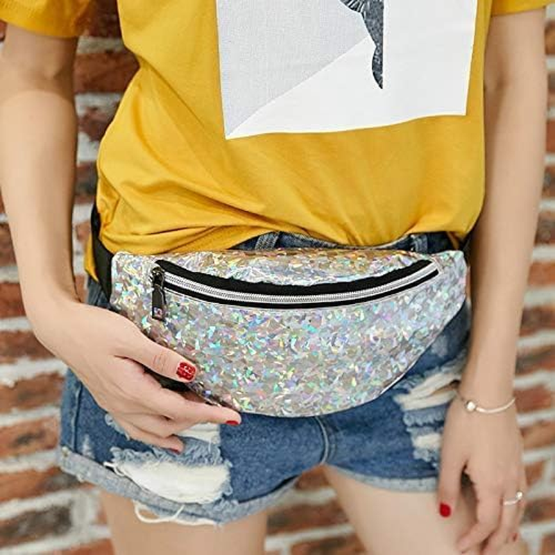 80S 90S Rave Stars Neon Transparent Gravel Fanny Pack for Women - Great Waist Pack for Games, Concerts, Rave, Festival, Travel (White, One Size) image number 6