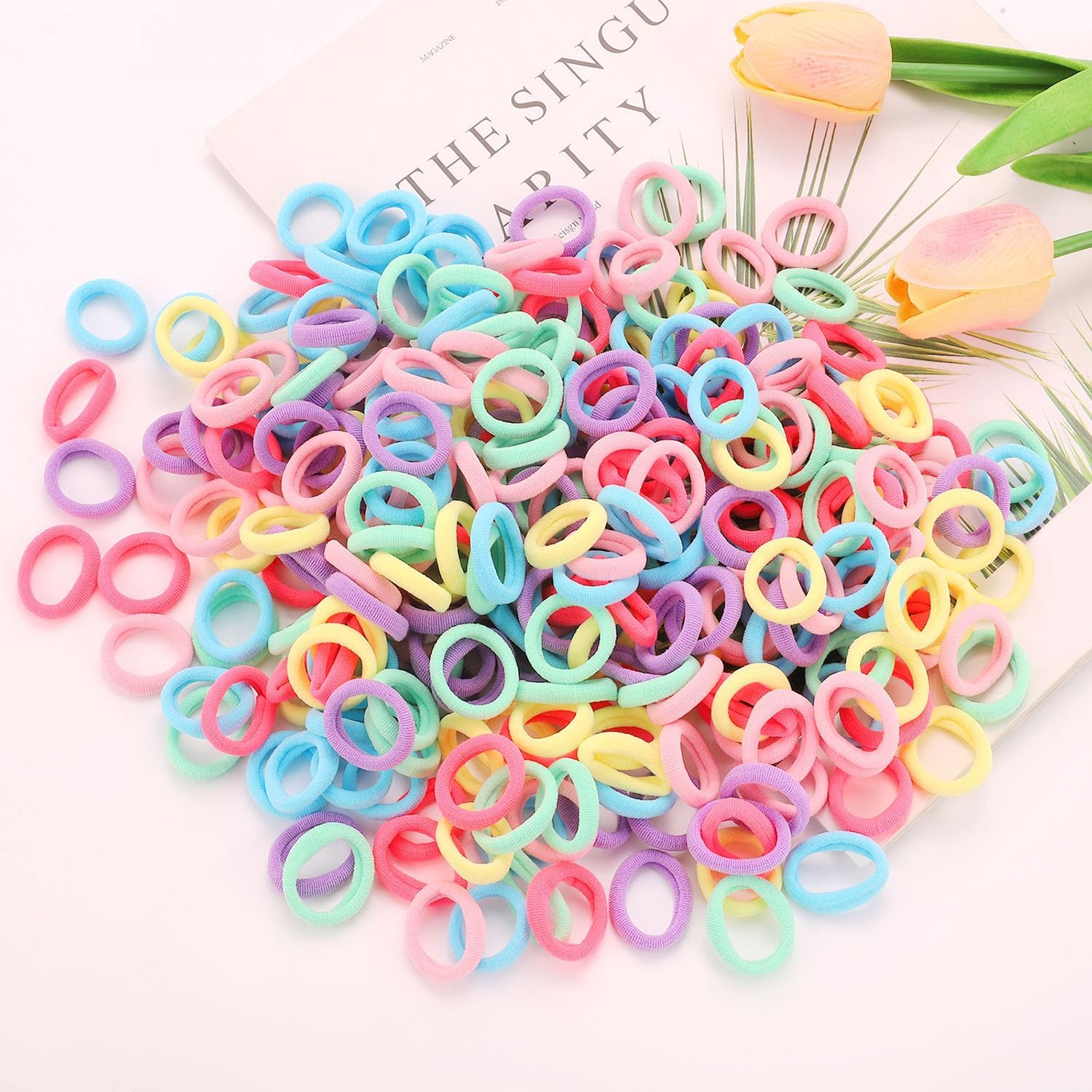 200 Pack Hair Ties Beoffer Baby Toddlers Girls Elastics Hair Bands No Damage Multicolor Colorful Small Rubber Bands Ponytail Pigtails Holders Not Harm to Hair (Macaron) - Color E image number 2