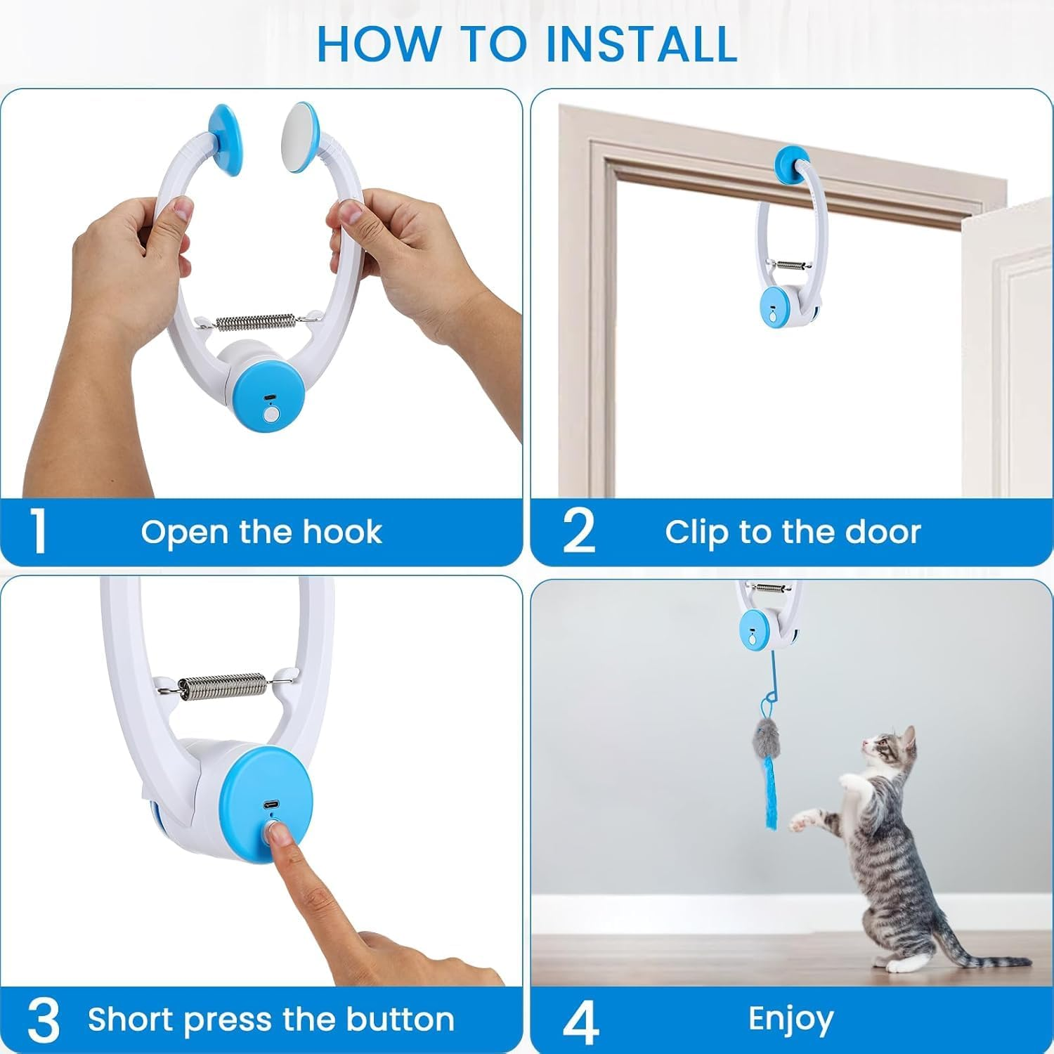 PETTOM Cat Toys Interactive for Indoor Cats, Smart USB Rechargeable Door Hanging Automatic Retractable Cat Enrichment Toys, Teaser Electronic Self Play Cat String Mouse Toys Hunting Exercising image number 4