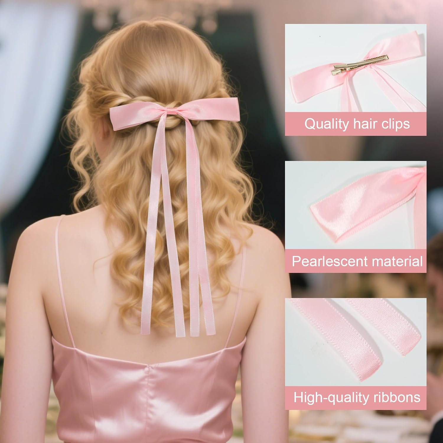8Pcs Long Tail Bow Hair Clips for Women image number 1