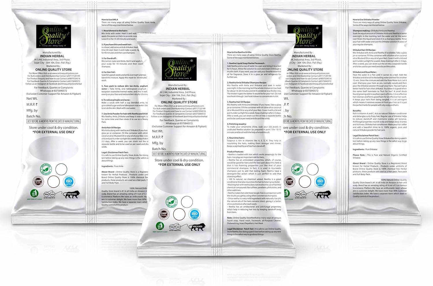 Online Quality Store Herbal Hair Shampoo and Hair Mask (Raw Form -Amla, Reetha, Shikakai, Bhringraj and Hibiscus) Combo Pack for Healthy Hair (Pack of 5)_1000G Hair Care Products image number 6