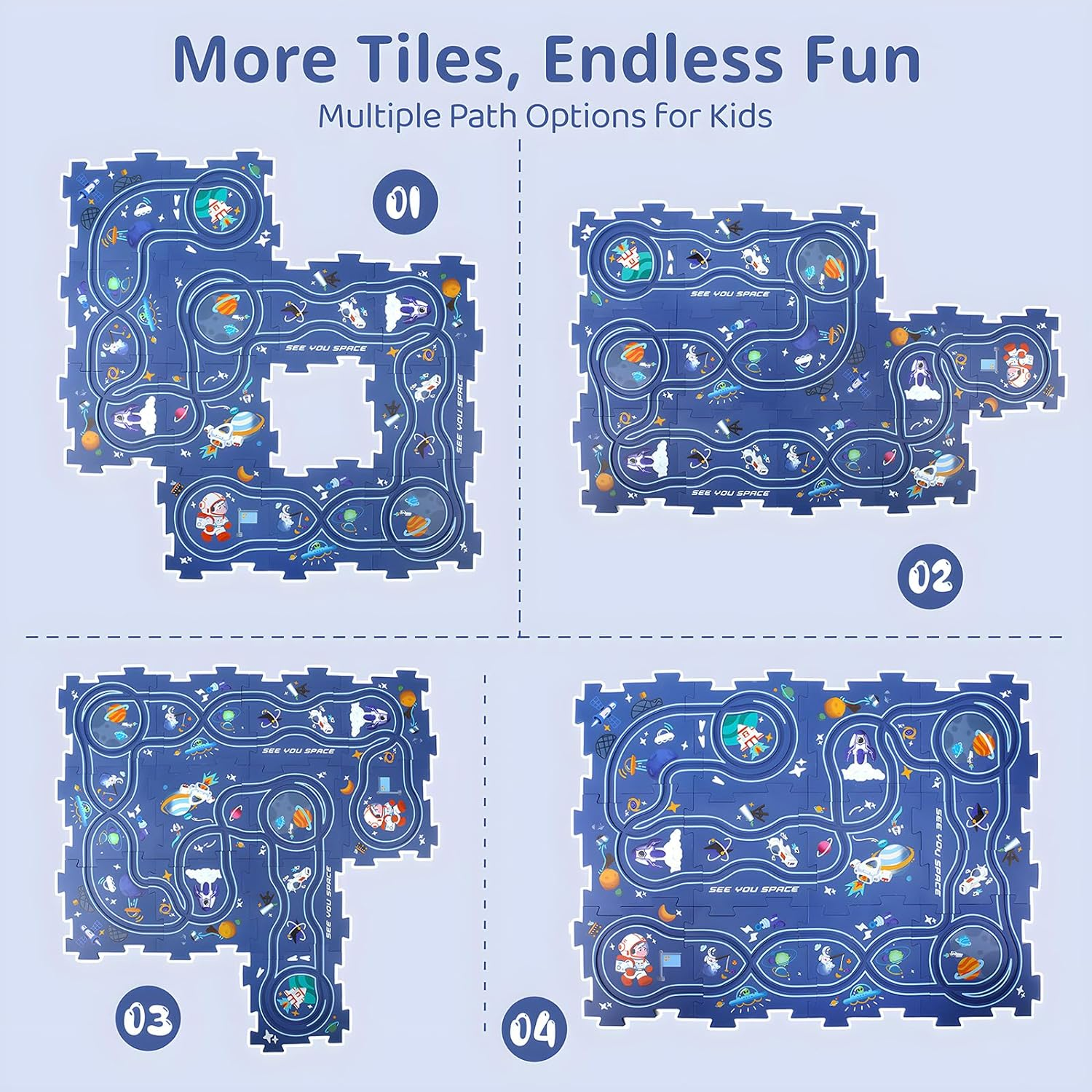 Space Astronauts Theme Puzzle Track Car Playset for Kids, Puzzle Mat Rail Train STEM Montessori Toys, DIY Road Builder Board Game Educational Gift Toys for 3 4 5 6 7 Year Old Boys image number 4