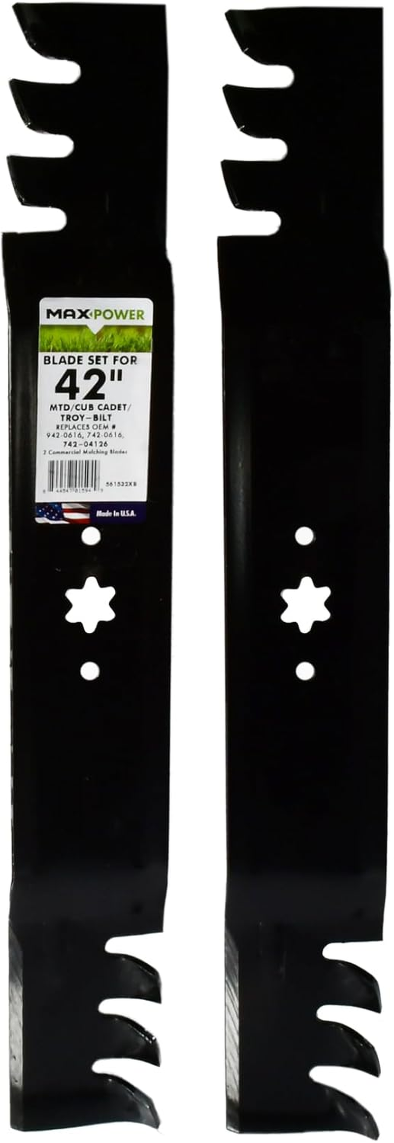 Maxpower 561532XB 2 Blade Commercial Mulching Set for 42" Cut MTD, Cub Cadet, Troy-Bilt Mowers, Replaces OEM No. 942-0616, 742-0616, 942-04126 image number 4