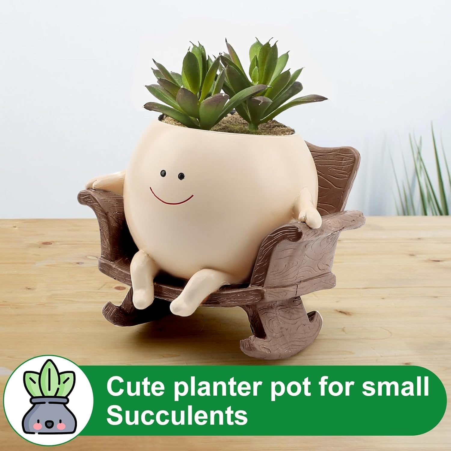 Face Planter Pots for Indoor Plants, Cute Resin Flower Head Planters, Rocking Chair Succulent Flower Pots with Drainage Hole, Gift Ideai for Birthday (Smile)