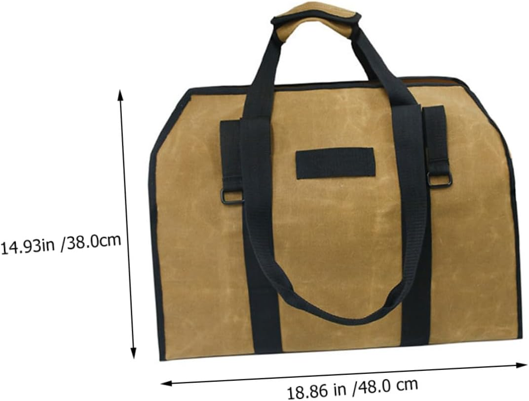 SECFOU Waxed Canvas Firewood Handbag Capacity Log Tote with Metal Buckle Handles for Outdoor Grilling and Fireplace Storage image number 1