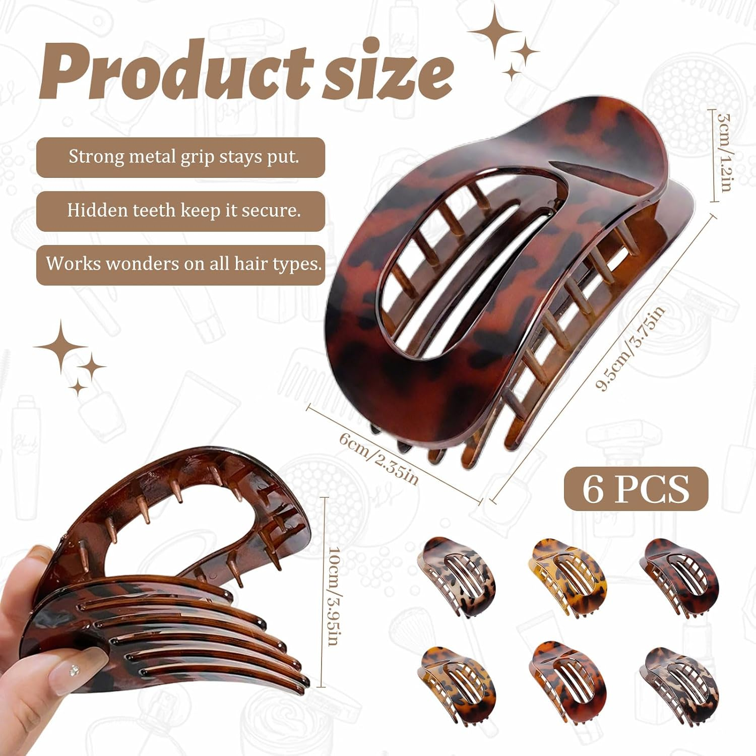 Srup Pack of 6 Women'S Flat Hair Clips, Elegant French Hair Clip for Everyday Use, Perfect French Flat Claw Clip, Hair Clip, Flat Claw Clip, Large Flat Hair Clips for Women image number 6