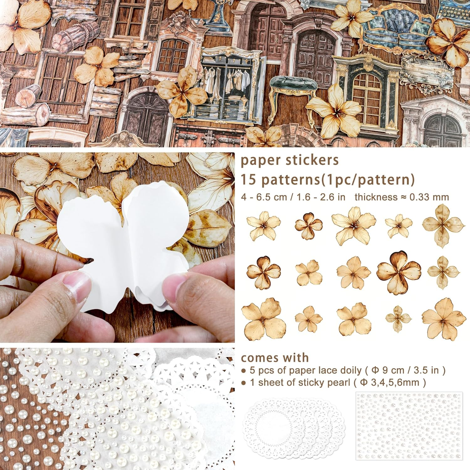 Retro Scrapbook Stickers Set - 4 Packs Thick Paperboard Stickers with Antique Clock, Sewing Machine, Rustic Fence, Vintage Ephemera for Journal, Planner, Craft, Collage & Card Making (Cyrus) image number 4