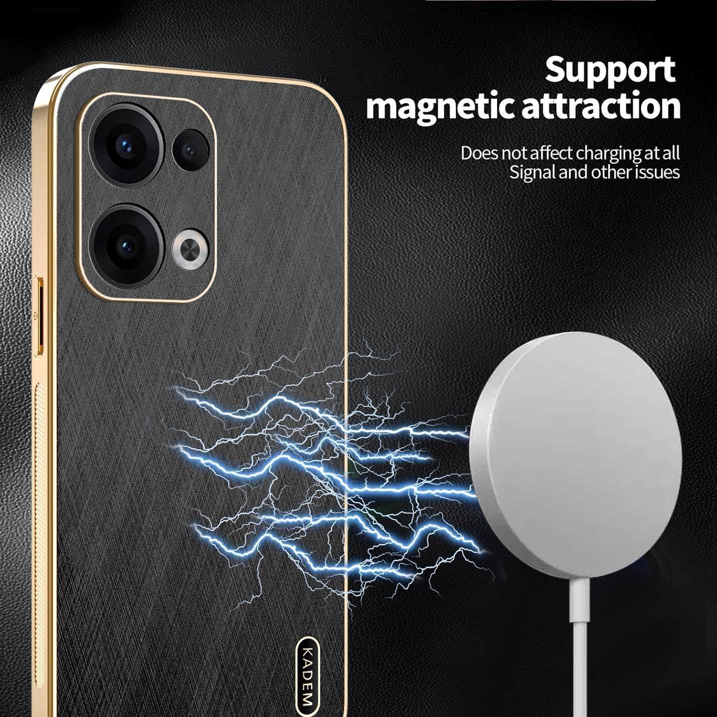 BORYA Electroplated Case for Oppo Reno13 5G (Reno 13 5G), Shockproof Ultra Thin Silicone Mobile Phone Case, Soft Premium PU TPU Bumper Leather Protective Case, Elegant Luxury Case, Black