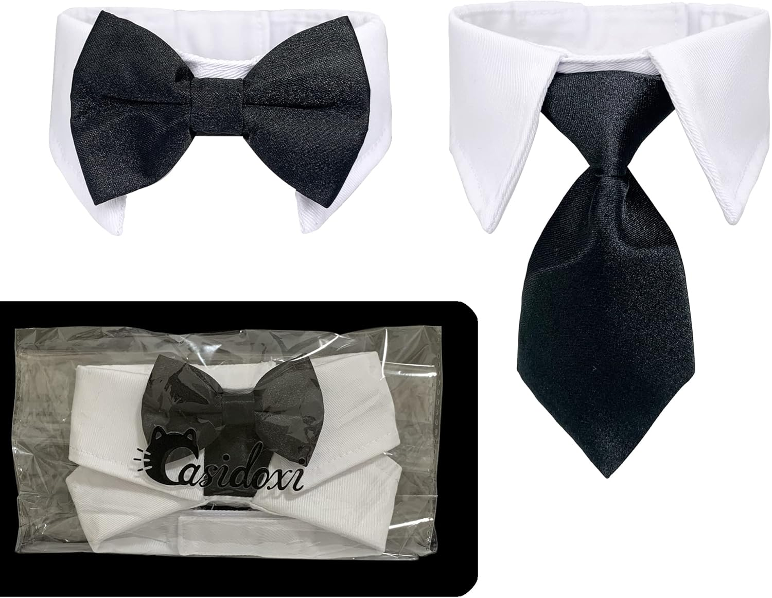 Casidoxi Dog Cat Tuxedo Collar, Cat Wedding Bowtie, Bow Tie Tux Costume Birthday Easter Valentines Dog Bowtie Cat Collar for Dog Cat Puppy image number 1