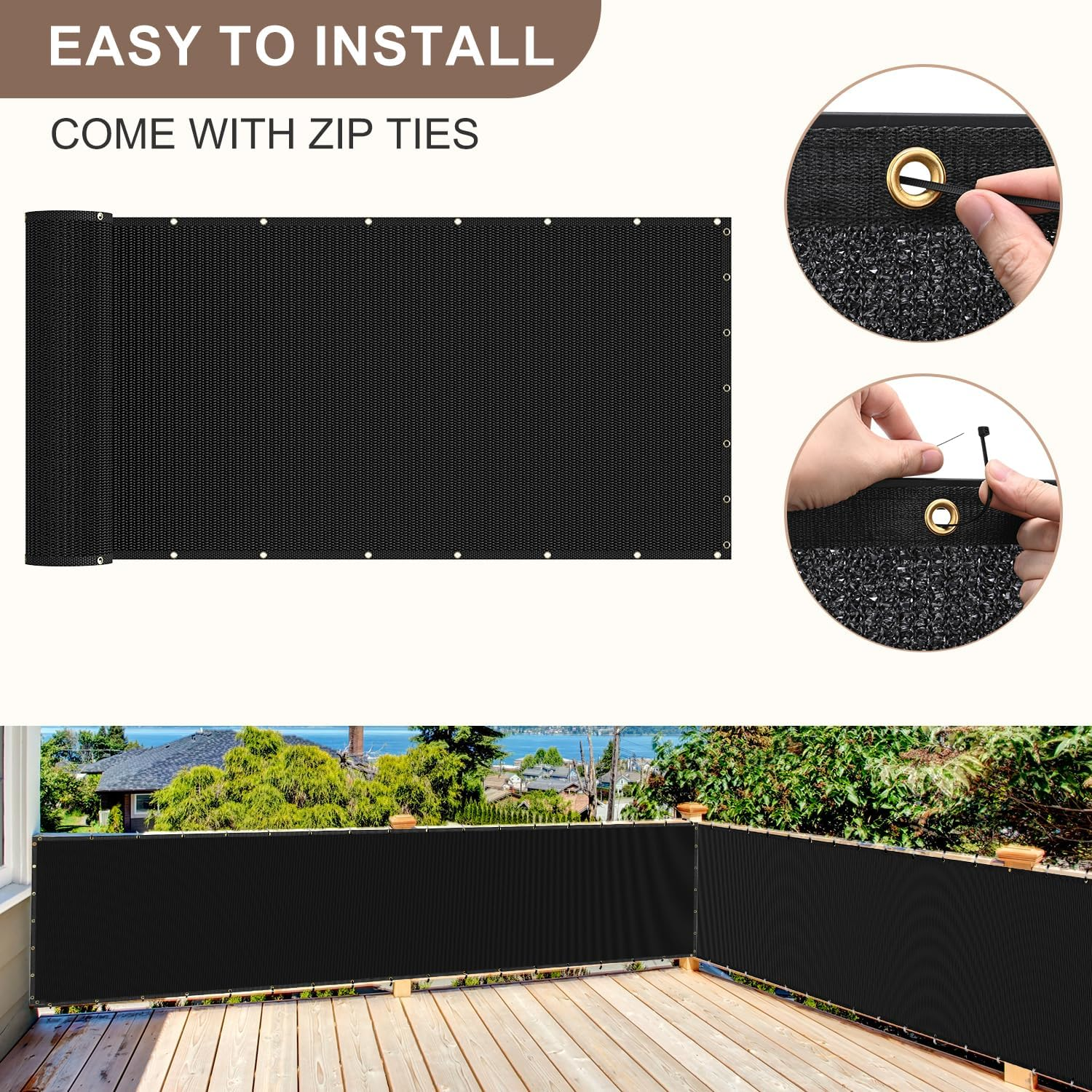 6X25FT Privacy Screen Fence, Heavy Duty Fencing Shade Cover, 170GSM 90% Blockage Mesh Shade Net for Wall Garden Yard Backyard (6 Ft X 25 Ft, Black) image number 7