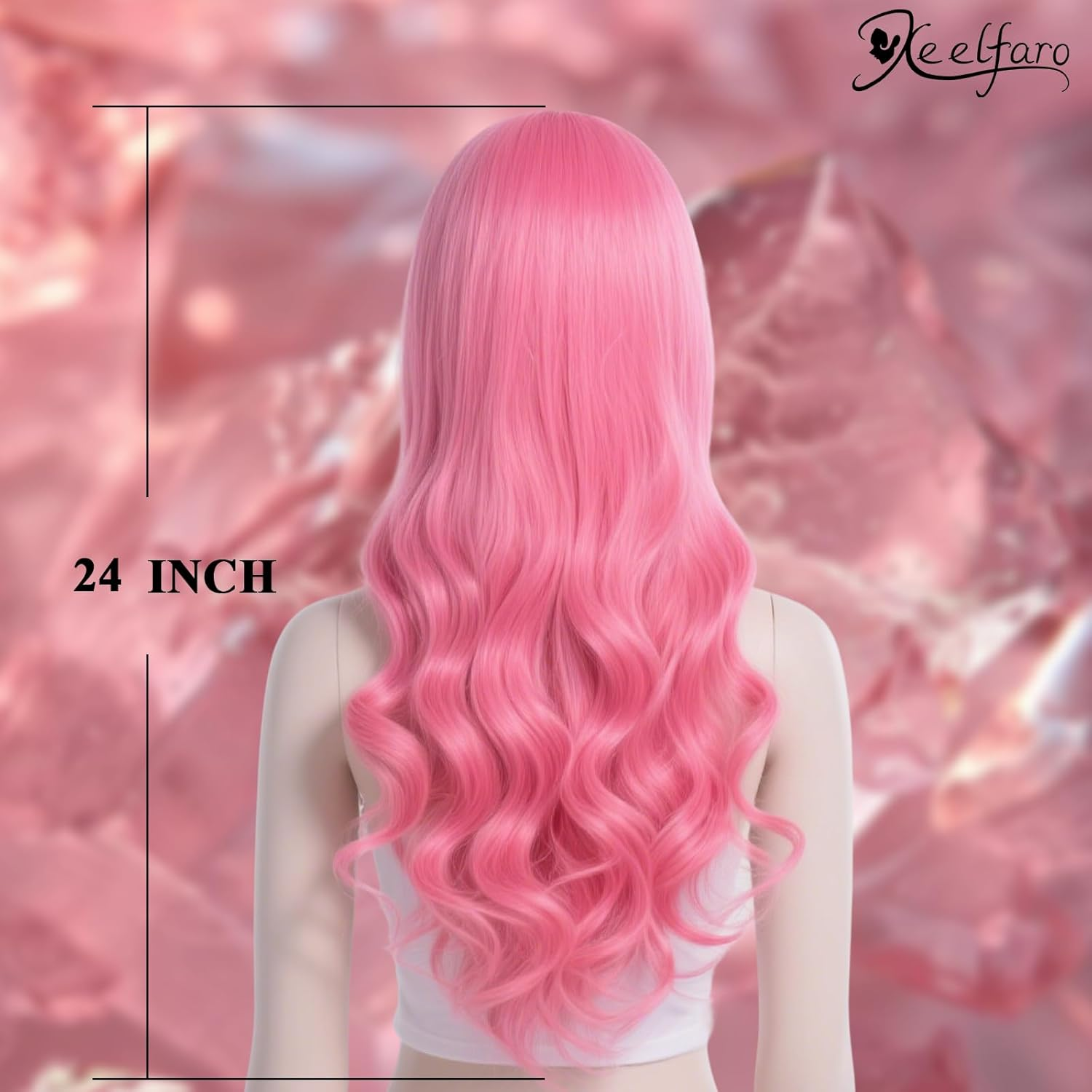 Xeelfaro Pink Wavy Long Wig for Women Full Head with Natural Curls & Soft Texture, Flowing 24Inch Wig for Special Occasions Style Statements (Pink, 24Inch) - Brown image number 2