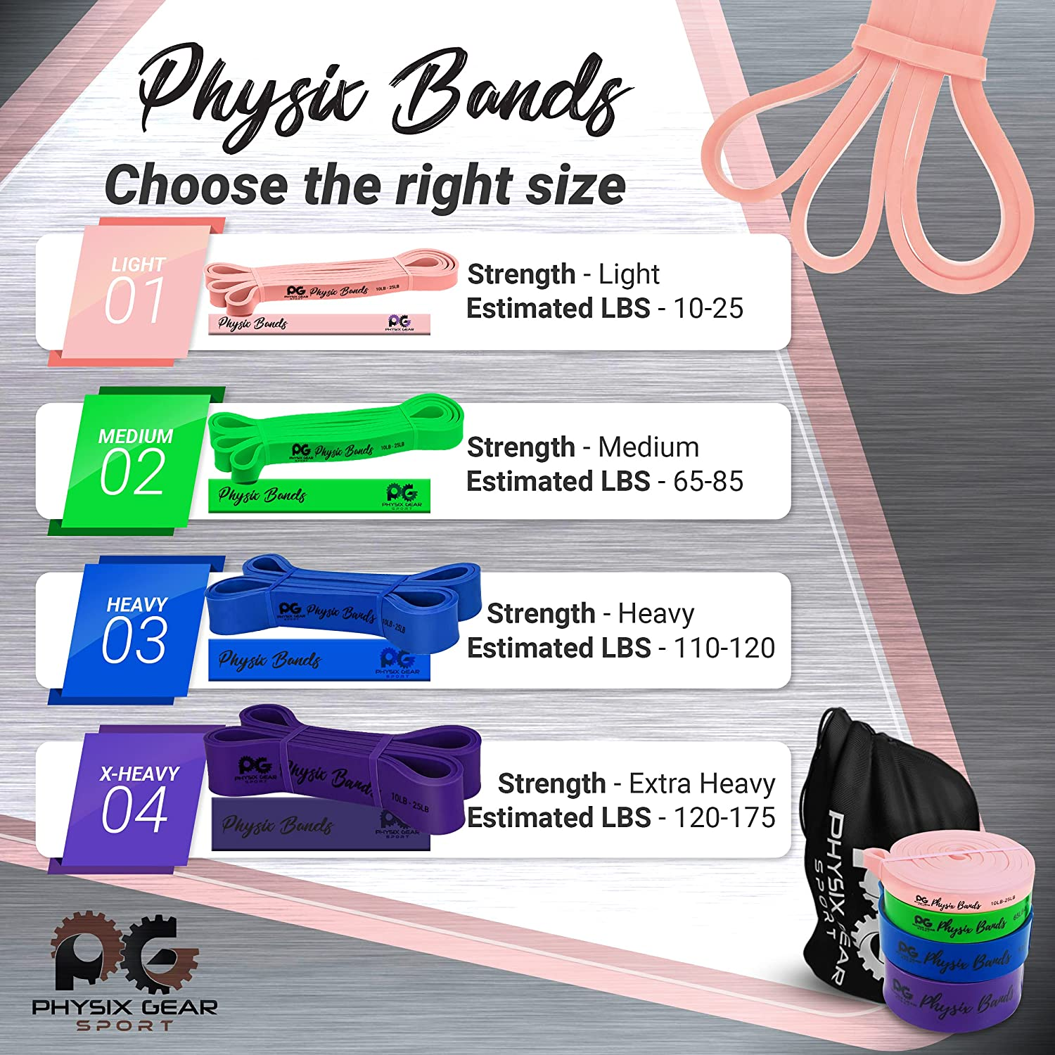 Physix Pull up Assistance Bands - Looped Resistance Bands, Workout Rubber Bands for Exercise HIIT Muscle Toning Stretching Powerlifting Physical Therapy Pilates Yoga (1 Band, W/Eguide)