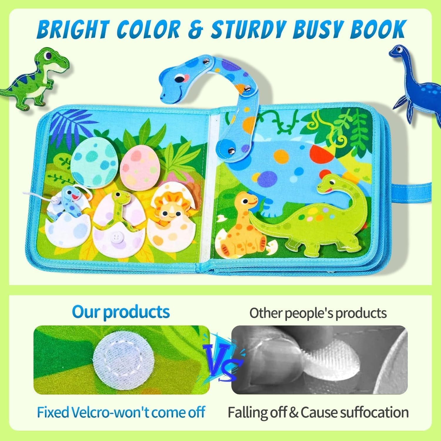 Kukelen Busy Board Quiet Book,Busy Montessori Toys for Toddlers 3-6, Dinosaur Busy Book for Boys, Preschool Learning Toy for Kids image number 3