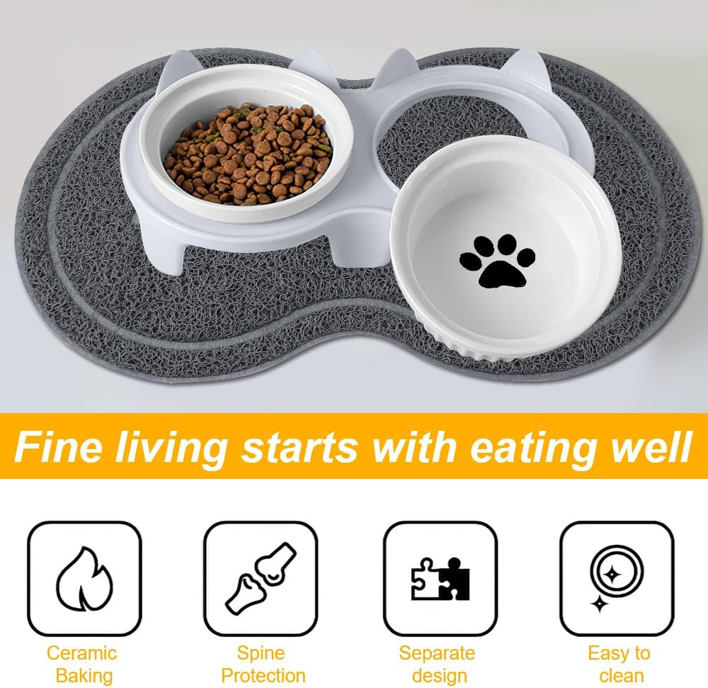 GIGIIS Cat Bowls Raised Tilt Feeding Station Cat Bowl Set Ergonomic Cat Bowl Ceramic for Food and Water with Non-Slip Mats Protects the Spine of the Pet image number 1