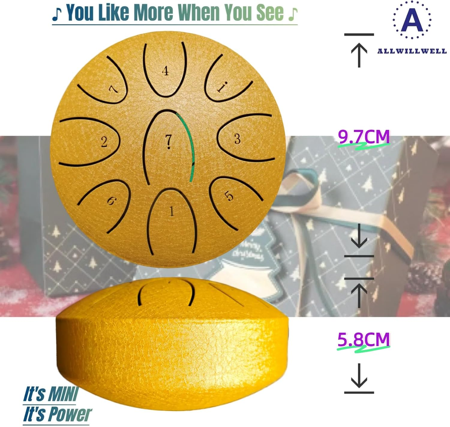 Steel Tongue Drum 9-Note Scale 4-Inch Mini Rain Drum Children'S Instrument Engraved Note Markings for Durability Ideal Children'S Musical Enrichment (GOLDEN) image number 1