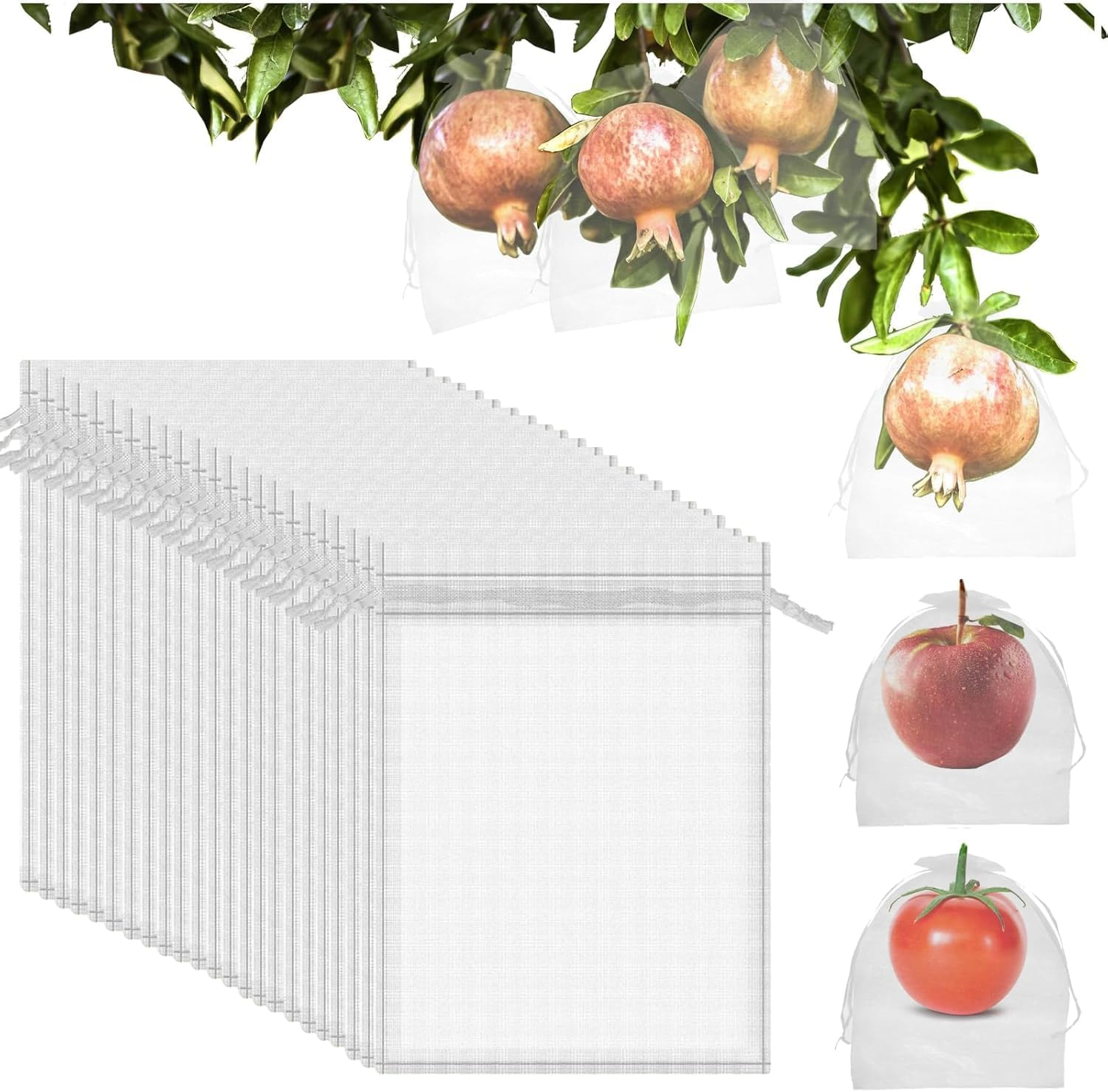 50Pcs Fruit Protect Bags, Reusable Mesh Garden Netting Protection Bag for Plants Vegetables for Plant/Fruit/Flower (White, 6 * 8Inch)
