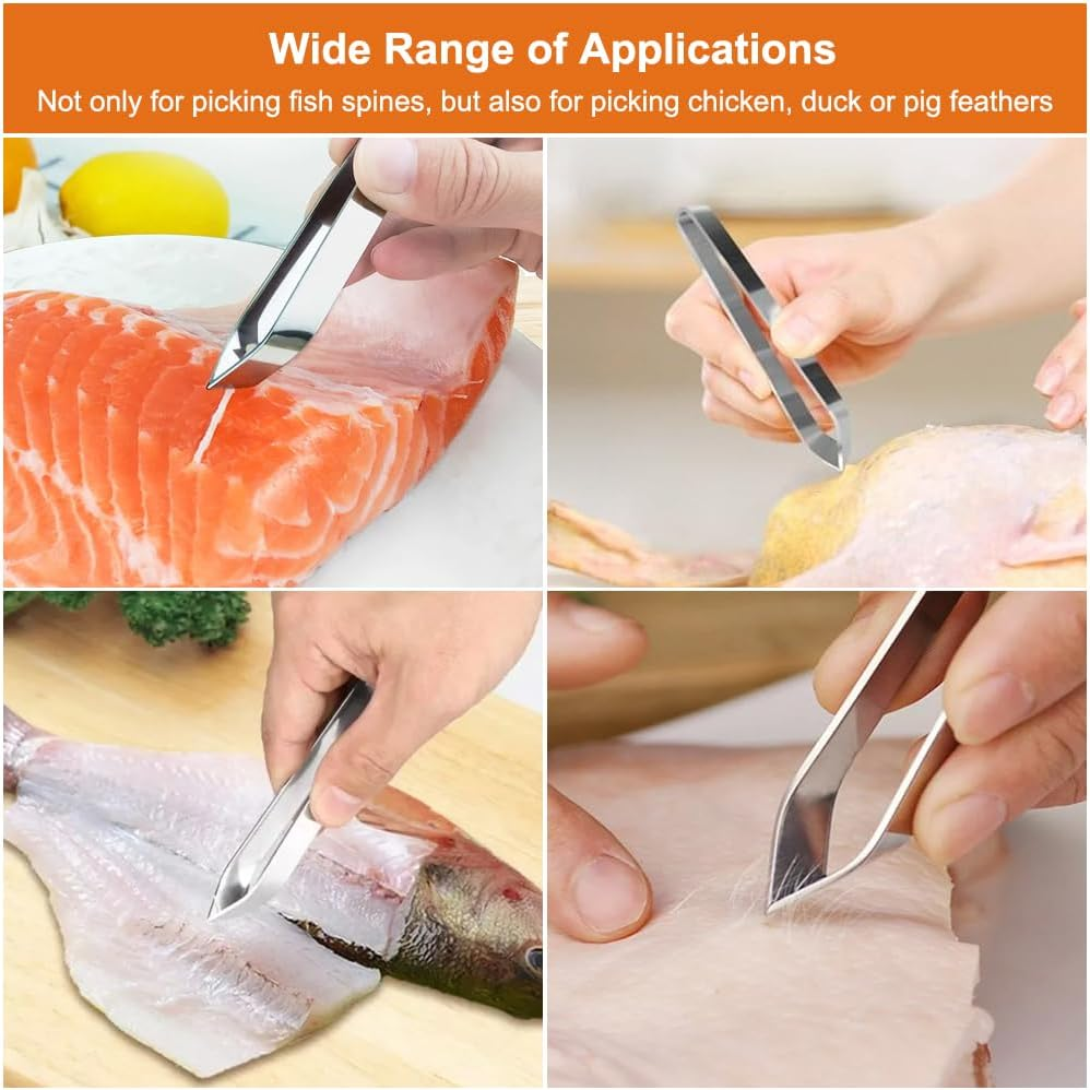 Bone Tweezers Pack of 2, Herringbone Tweezers Slanted Tip + Bone Tongs for Fish with Straight Head, Stainless Steel Quality Fish Tweezers Bone Tongs for Bones for Chicken Duck Pig Hair image number 6