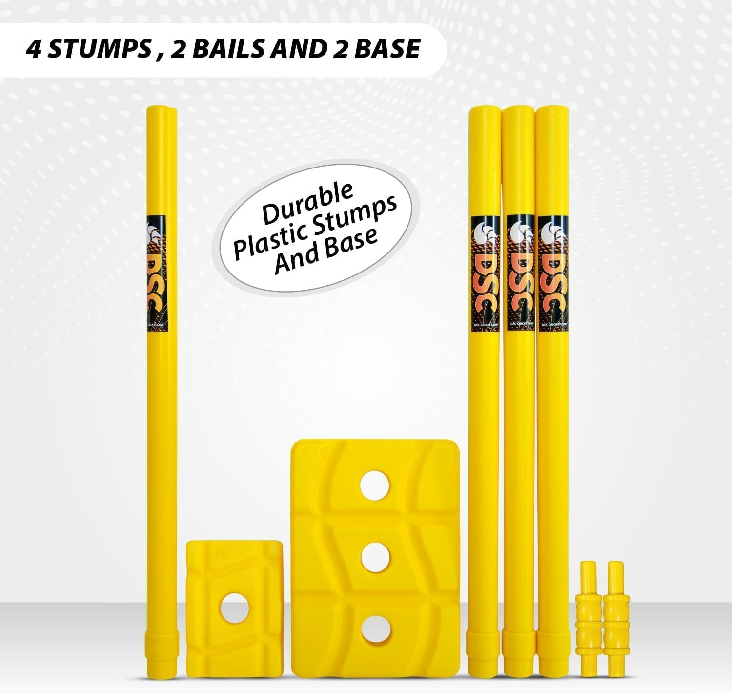 DSC Phoenix Plastic Cricket Set for Kids (Yellow, Size: 6) | Includes 4 Plastic Stumps + 2 Base + 2 Bails + 1 PVC Ball | Lightweight | Free Cover | Ready to Play | for Kids image number 3