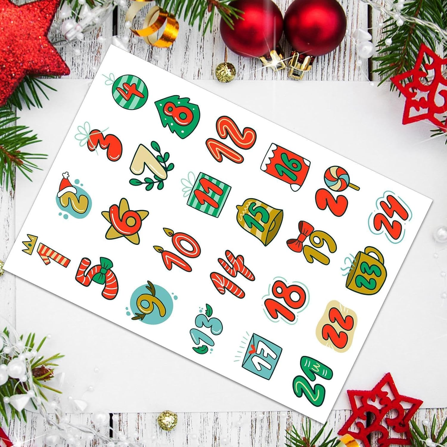 Christmas Countdown Decals | 1-24 Christmas Card Envelope Stickers - Holiday Countdown Sealing Decals for Home Use image number 1
