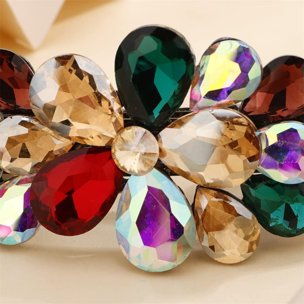 Aimimier Flower Crystal Hair Clip Shiny Rhinestone Barrettes Alligator Snap Hair Clips Floral Hair Clasp Bridal Hair Accessories for Women Girls (Colorful) - Purple image number 2