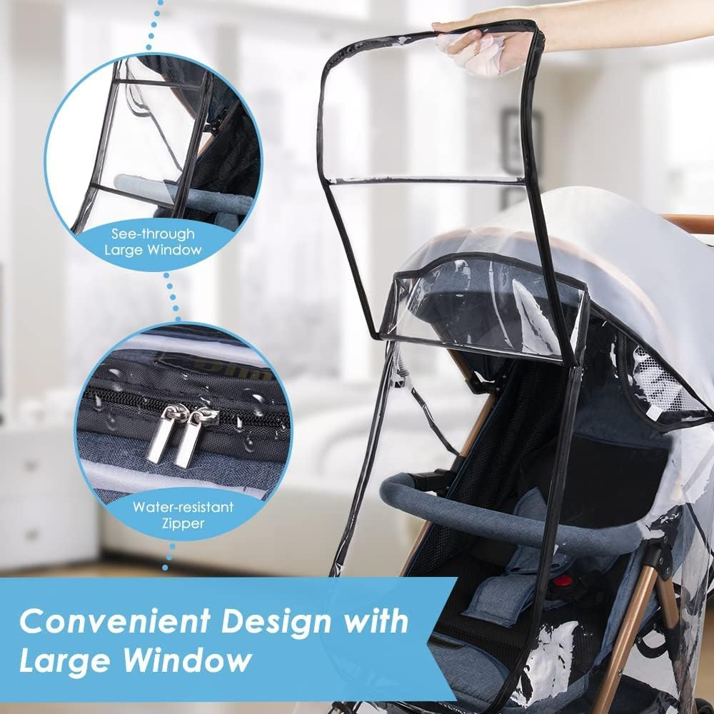 Slowton Universal Pushchair Rain Cover, Large Durable Raincover for Pram Stroller Rain Cold Wind Protective with Convenient Window Opening, Adjustable Easy Use Rain Shield Fits Most Pram image number 3