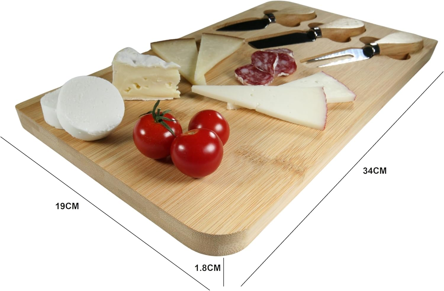Bamboo Cheese Board with Knives - Set of 4 - Serving Board for Appetizers, Cold Cuts and Snacks - Elegant and Durable Special Dinner image number 2