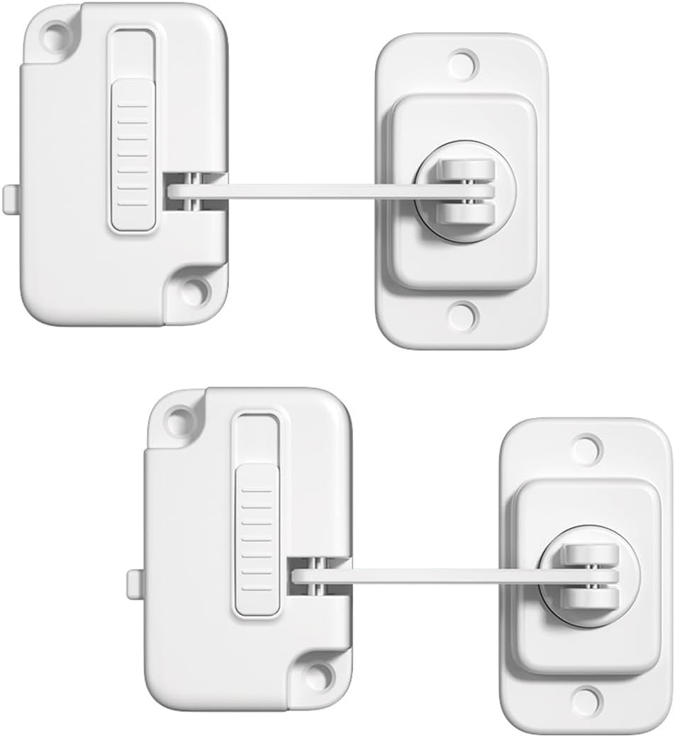 Refrigerator Lock, 2 Pack, Press & Slide Baby Proof Locks with Adhesive & Screws for Fridge Oven Window Cabinet image number 5