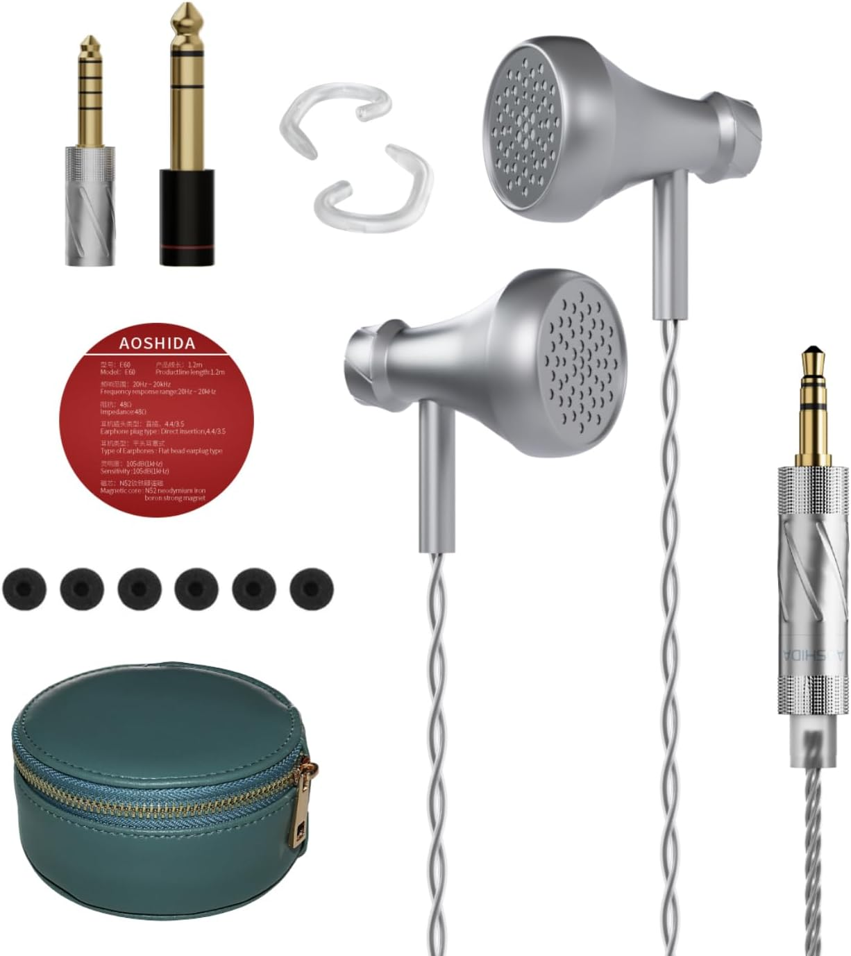 AOSHIDA E60 Wired Earbuds, Iems In-Ear Earphones, Flat Head Earbud Noise Isolation Corded Earphone for 3.5Mm 4.4Mm 6.35Mm Jack with Case No Mic for Phone/Pc/Mp4 Player/Headphone Amp image number 5