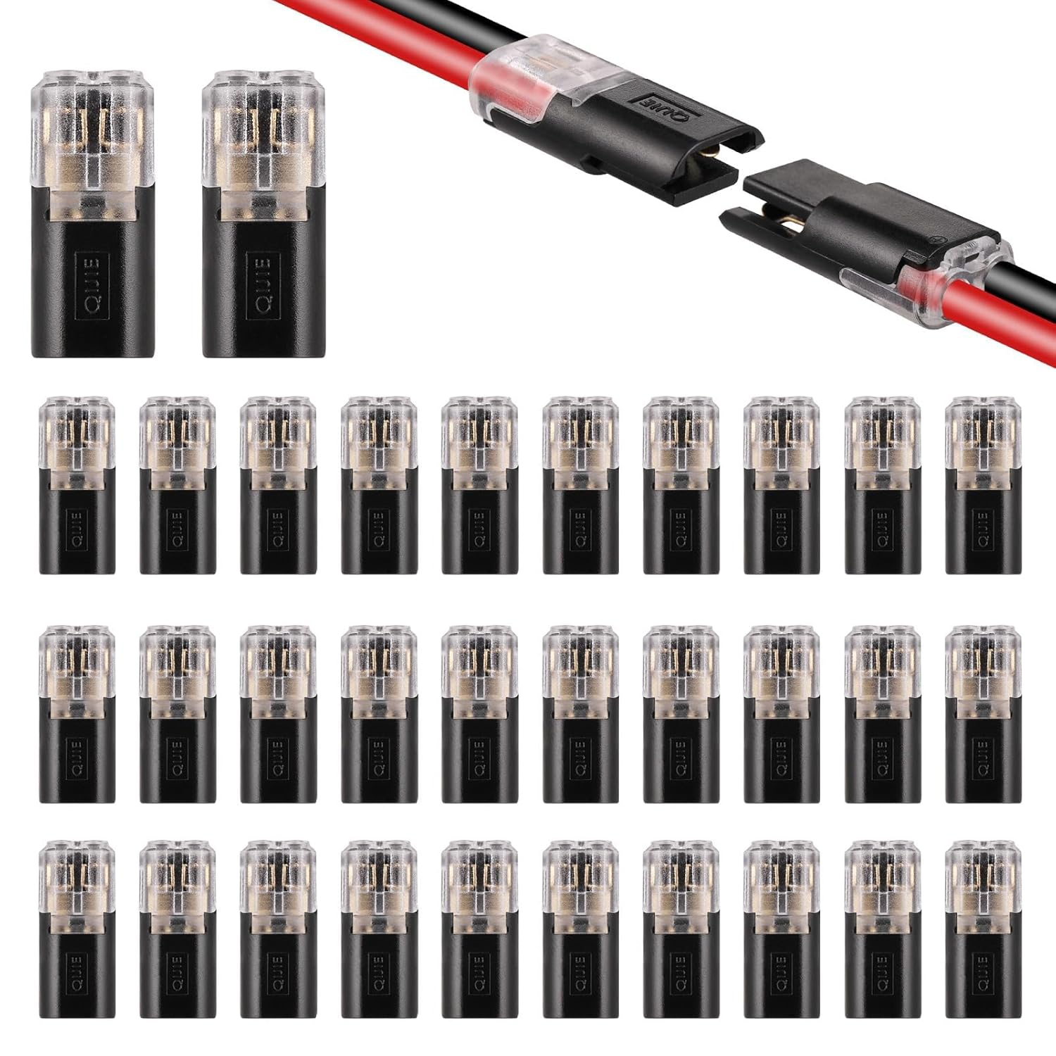 JIZZU Low Voltage Wire Connectors, 2 Pin Electrical Connectors Compact Wire Terminals, Quick Dual Wire Terminal Block No Wire-Stripping Required Compact Conductor Cable Connectors for 18-22Mm AWG (32)