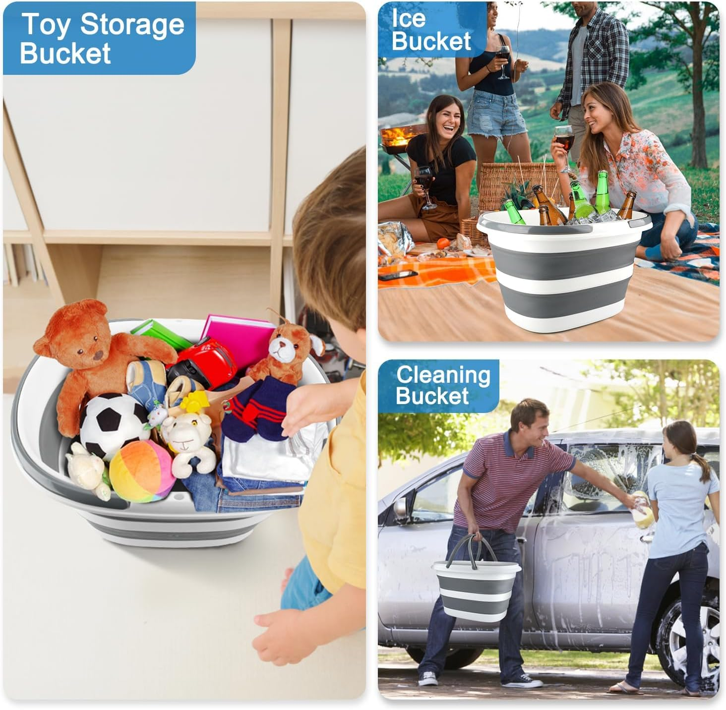 Collapsible Mop Bucket with Handle for Cleaning, 16L(4.2 Gallon) Silicone Square Mopping Bucket for Windows Cleaning or Car Washing, Cleaning Supplies Organizer Plastic Bucket for Storage image number 2