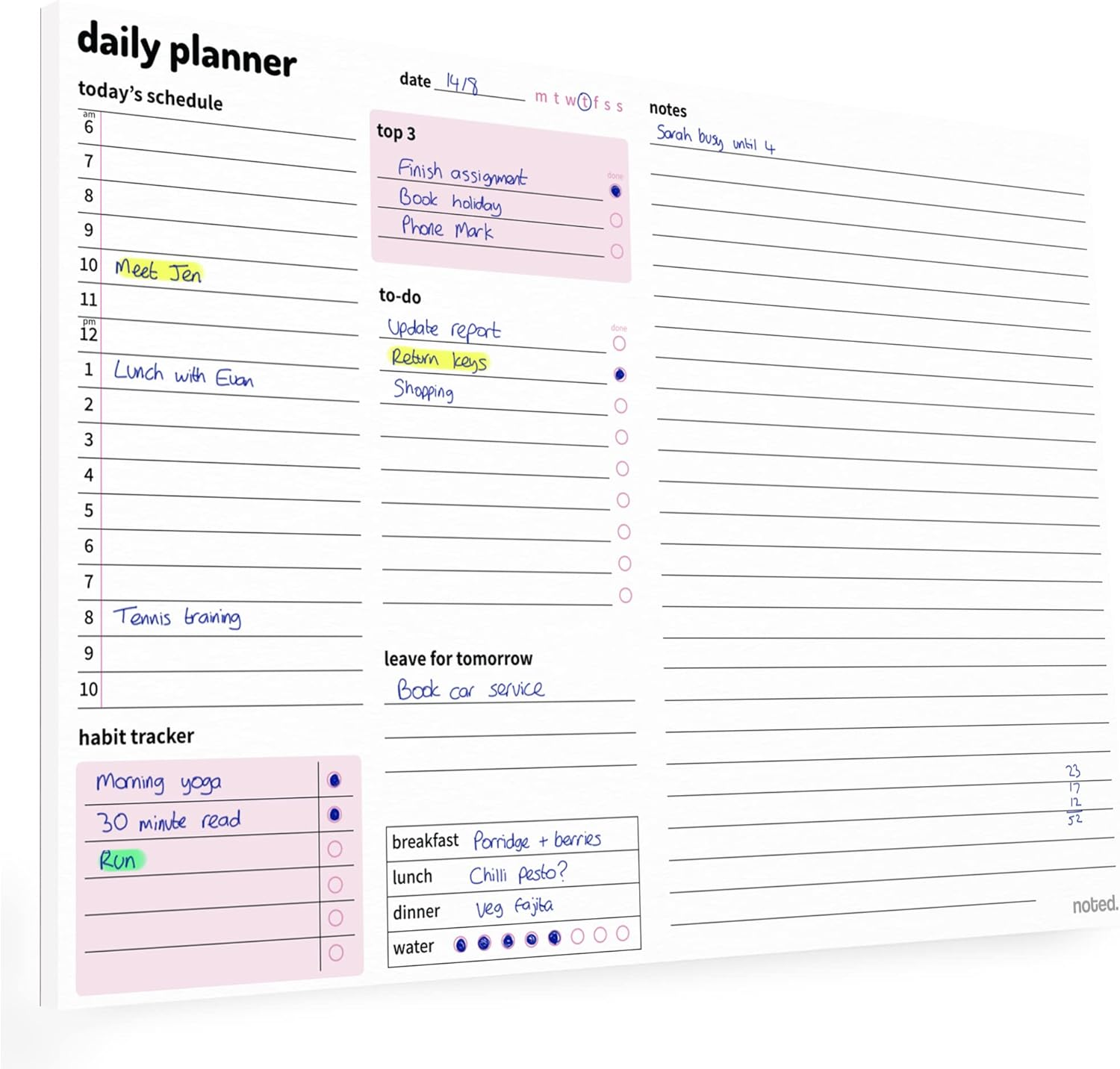 A4 Daily Planner Pad &ndash; 52 Sheets - Organiser with Daily Schedule, Large Notes Area, to Do List Daily Planning, Habit Tracker &ndash; Tear off Desk Pads for Work, Business, Home or Exam Study Revision image number 3
