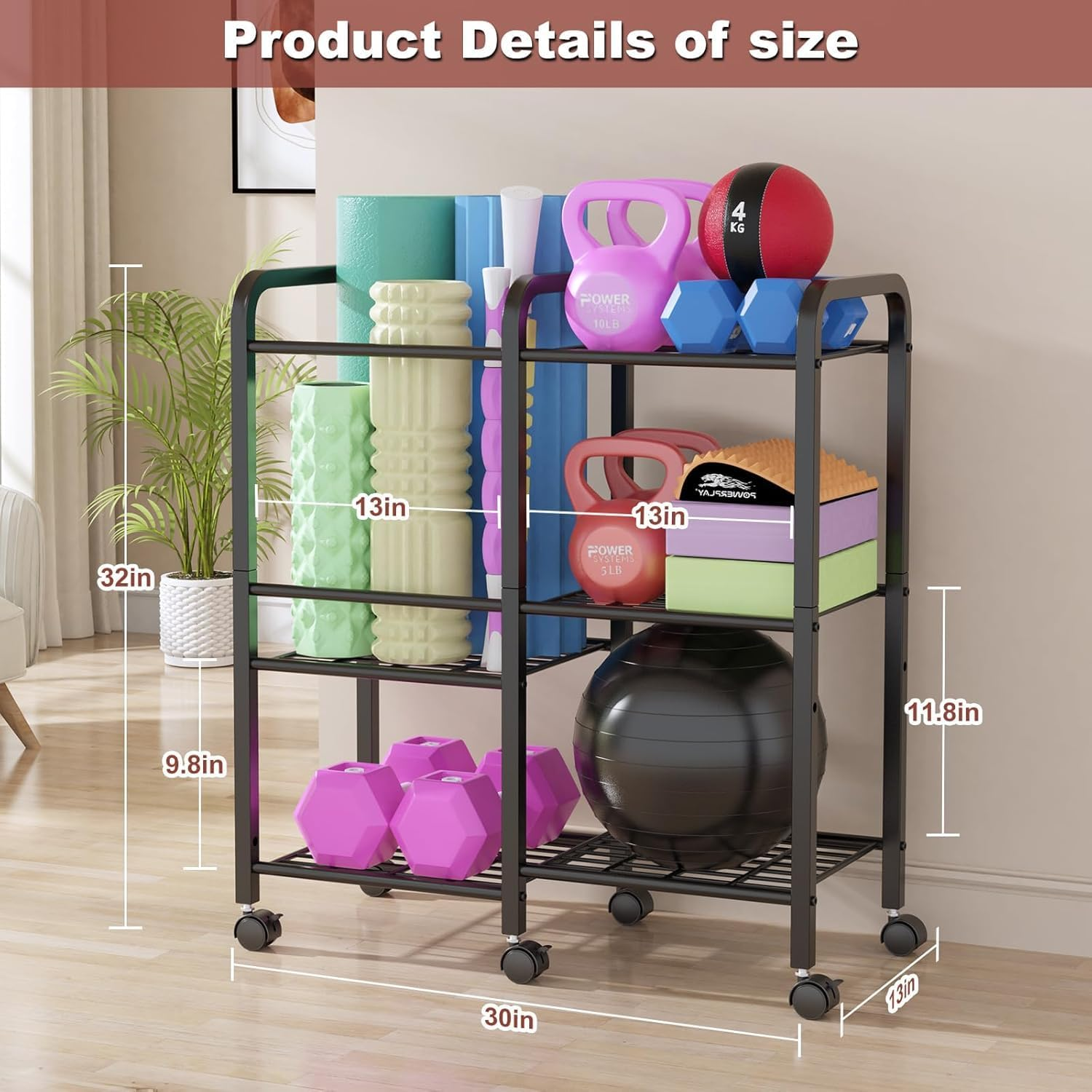 Yoga Mat Storage Rack Yoga Mat Holder Home Gym Equipment Workout Equipment Storage Organizer for Yoga Block,Foam Roller,Resistance Band,Dumbbell,Kettlebel image number 5