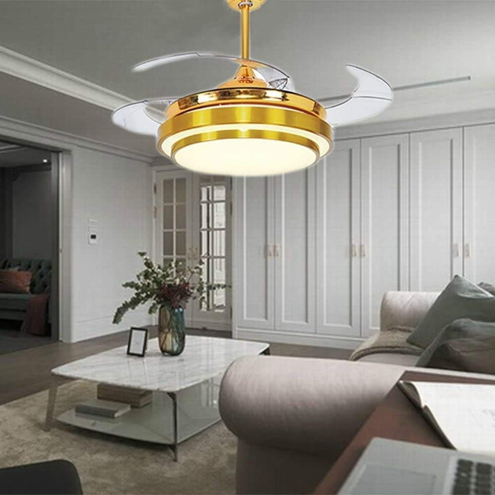 Lighting Groups Reversible Retractable 42 Inch Gold Ceiling Fan Chandelier with LED Light and Remote Control, 4 Clear ABS Blade, Livingroom Fandelier Indoor Ceiling Light Kits with Fans image number 3
