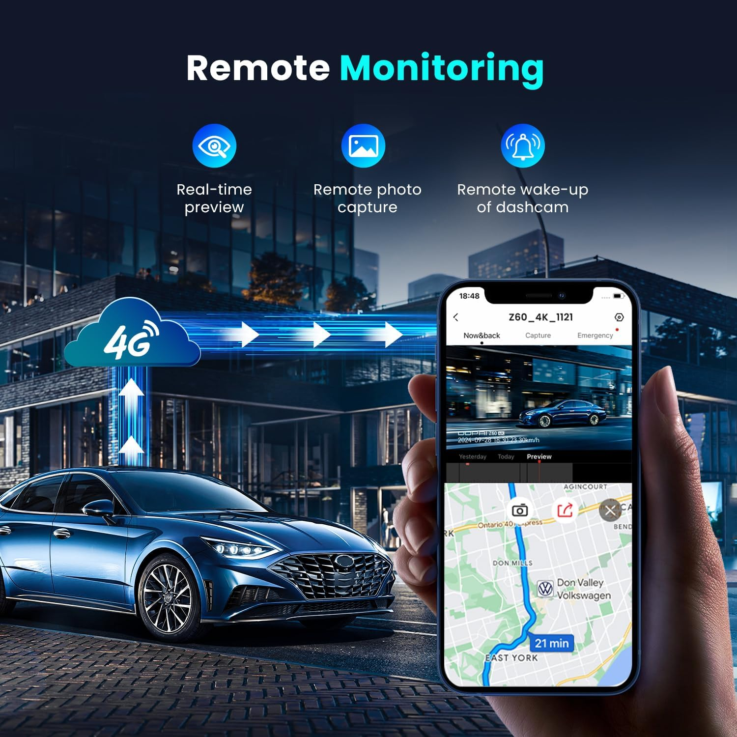 DDPAI Wireless 4G LTE Remote 3 Channel 2160P+1440P+1080P Front Rear inside Dash Cam with Start Reminder Night Vision 5G Wifi APP Control 24 Hours Parking Monitor Support 512GB TF Card, Z60 &Pi;link 4G image number 4