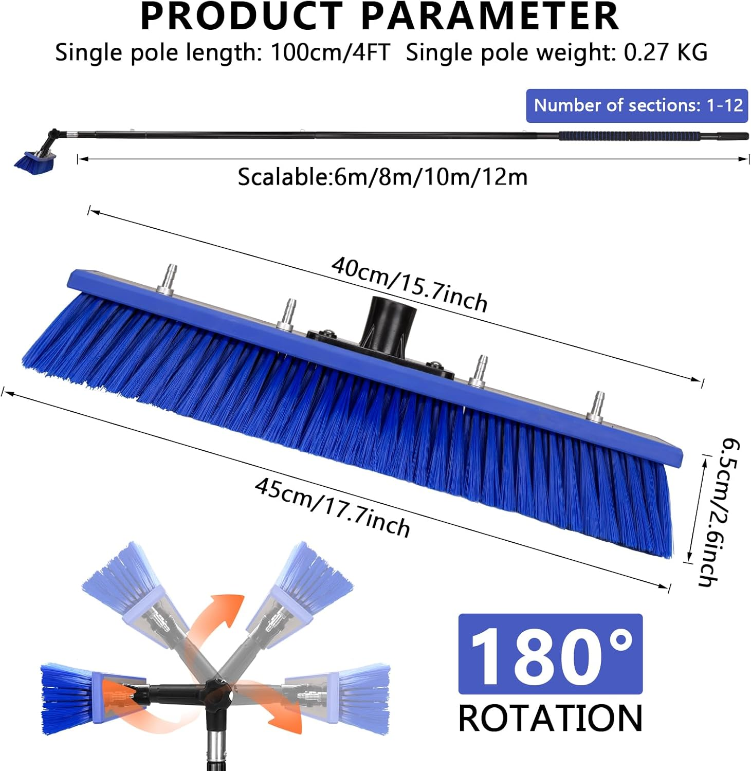Window Solar Panel Cleaning Kit, 12M Length Window Washing Cleaner Equipment, Water Fed Pole Kit, Solar Panel Roof Glass Cleaner Tool image number 1