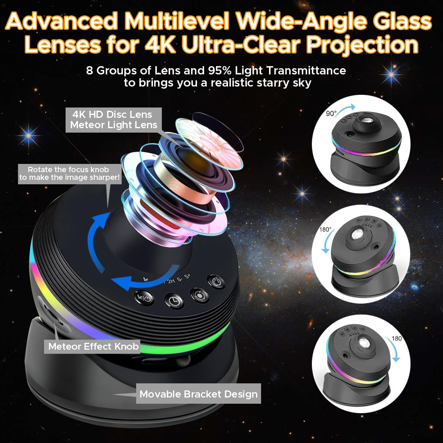 Galaxy Projector, 13 in 1 Star Light Projector Starry Sleep Night Light with Dynamic Meteors, 360&deg; Rotation, Large Scale Projection for Bedroom Living Room Ceiling Home Theater Decor