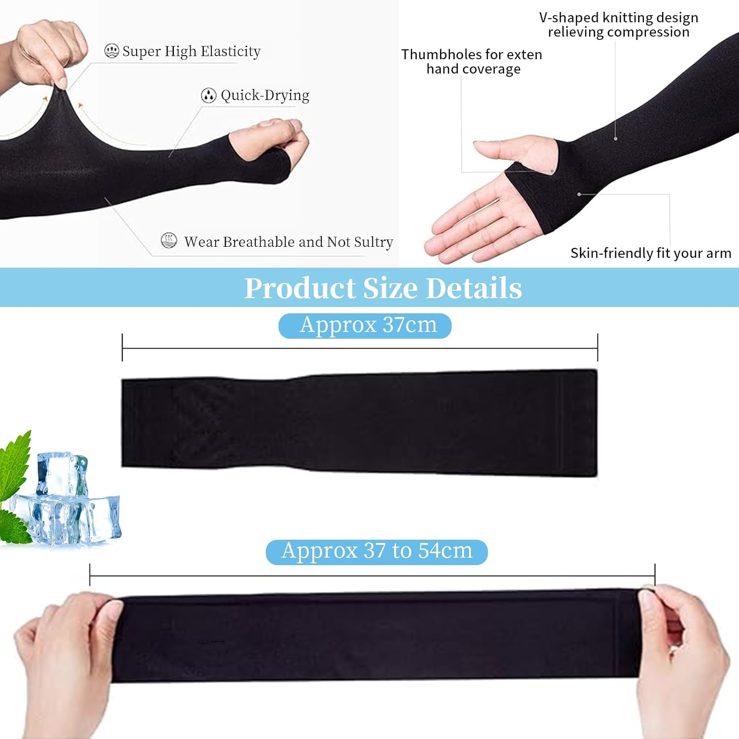 3 Pairs Cooling Sleeves with Thumb Hole, UPF50+ UV Sun Protection Sleeves, Compression Cooling Sleeve to Cover Arm Tattoo, Men Women Arm Sleeves for Cycling Sport Running Driving Basketball image number 1