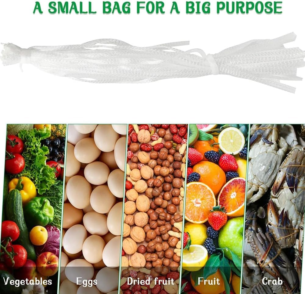 Fruit and Vegetable Mesh Bag 50Pcs, Reusable Produce Bags with Closure, Plastic Net Bags Mesh Grocery Bags for Onion, Seafood, Eggs image number 4