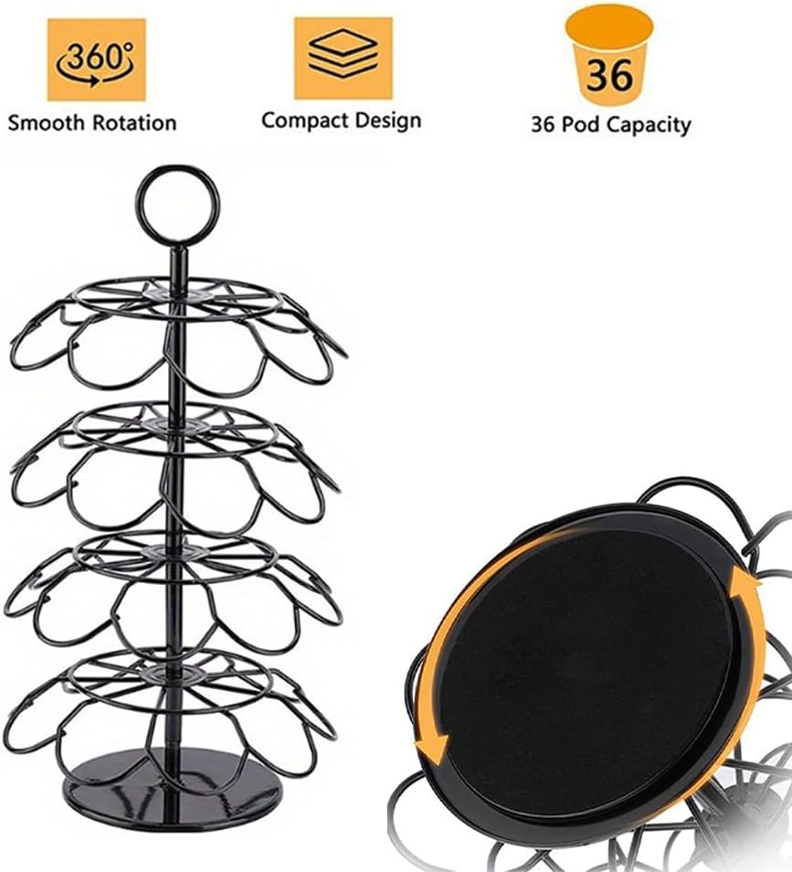 MOTRAIN Coffee Pod Holder Stand, Black Steel Rotating Cup Carousel for Home or Office, 4 Tiers, 36 Pods Storage Organizer, Spins 360-Degrees image number 3