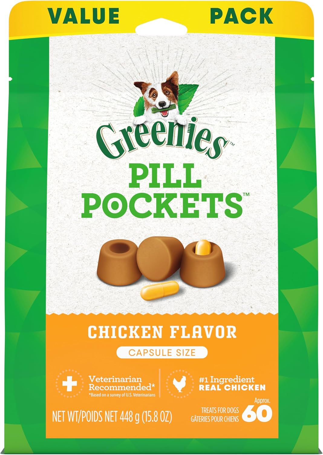 GREENIES Pill Pockets Capsule Size Natural Dog Treats Chicken Flavor, 15.8 Oz. Value Pack (60 Treats) image number 5