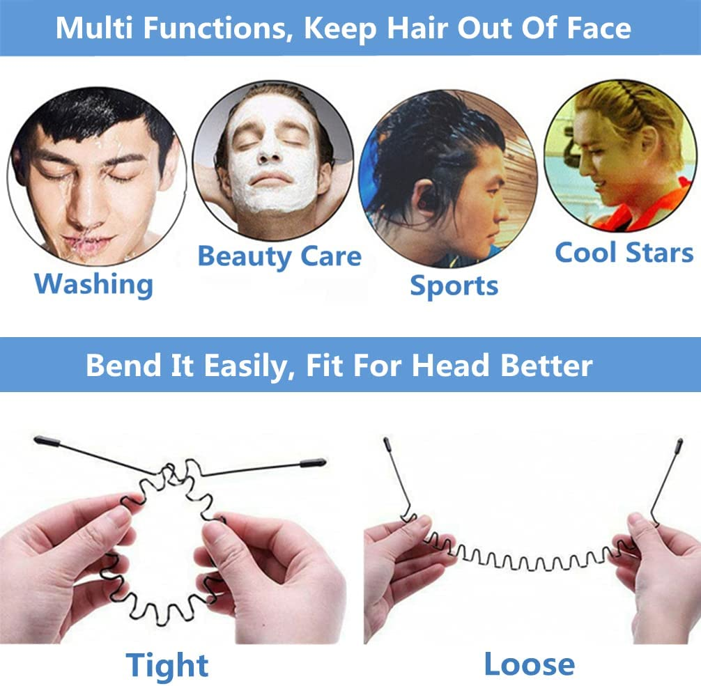 Bodbop XINGZHE Metal Hairband - Unisex Elastic Non-Slip Wavy Headband for Sports, Fashion, 2 PCS image number 3
