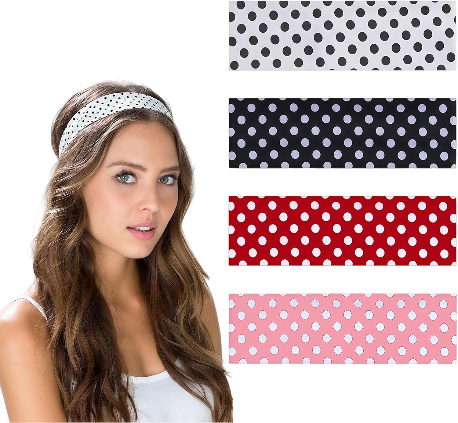 Xanthelle Headbands for Women, Set of 4 Hair Bands for Ladies & Women'S Headbands, Elastic Cotton Headbands, Polka Dot Hair Bands for Sports & Everyday Use image number 4