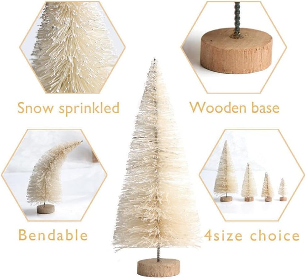 8 Pcs Artificial Mini Christmas Trees, Miniature Pine Trees Sisal Trees with Wood Base Tabletop Christmas Tree for Christmas Xmas Holiday New Year (Gold, 8 Pcs) image number 5