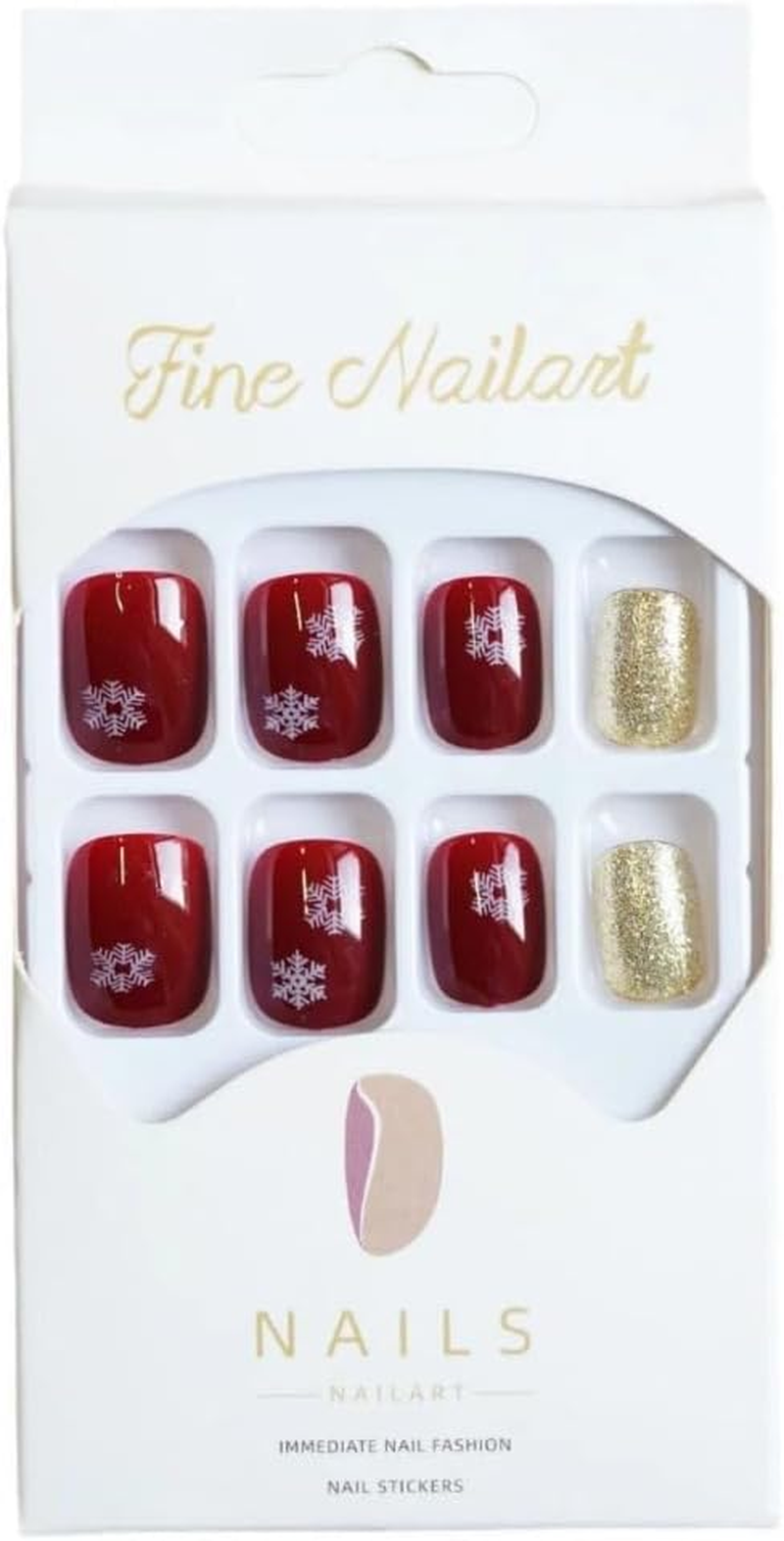 Ztcily Christmas Short Square Red and Gold False Nails with Glue for Women Girls Accessories or Gift Idea for Christmas New Year image number 2