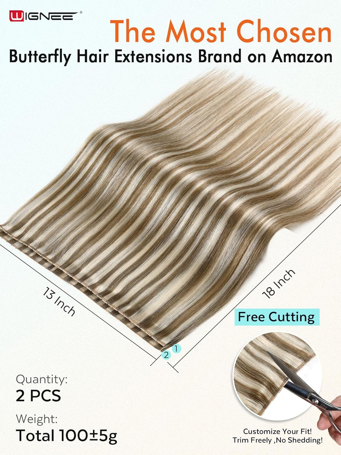 WIGNEE OVO Hair Extensions Real Human Hair Wefts Blonde Ombre 18 Inch Seamless Invisible Glueless Salon Quality with Micro Beads Add Volume & Length for White Women(9A/60) image number 6