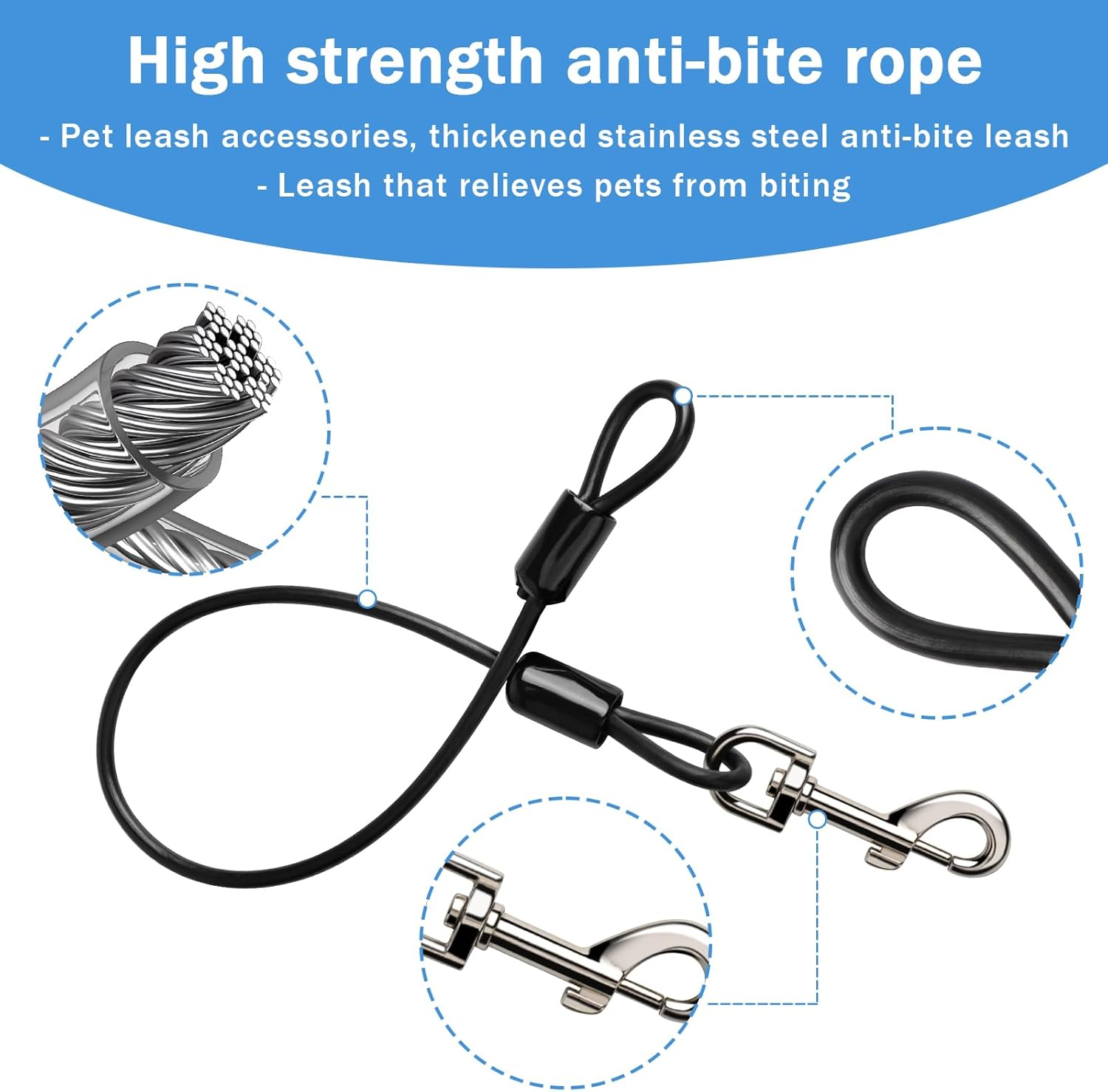 Enbluy Chew Proof Dog Leash - Metal Cable Lead No Tangle Multiple Dog Leashes for Small and Medium Dogs for Collars and Harnesses (1 Pack) image number 5