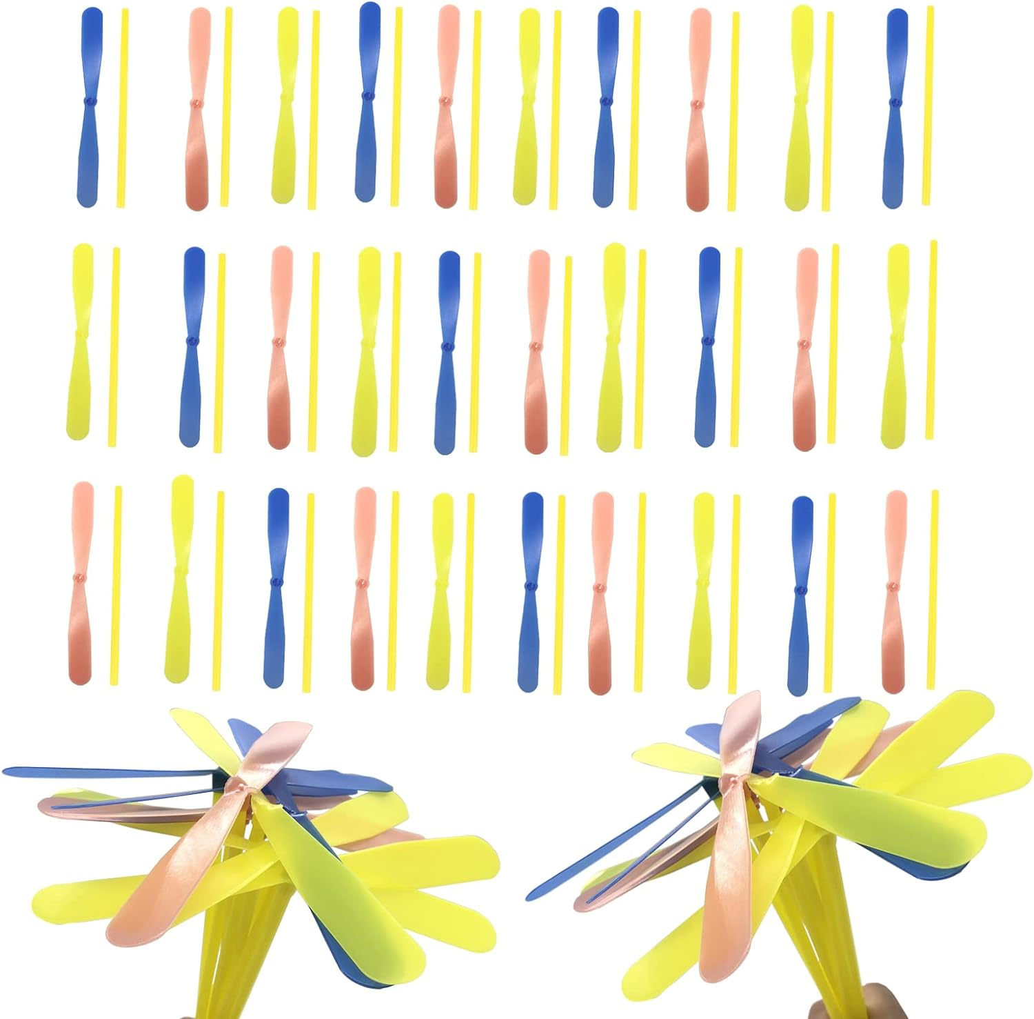 Flying Hand Helicopter Toy - Bamboo Dragonfly Hand Rub Plastic Propeller, Plastic Flying Toys Edu Toy for Outdoor Toy Kids Gift Flying (Random Color) 30 Pieces image number 2