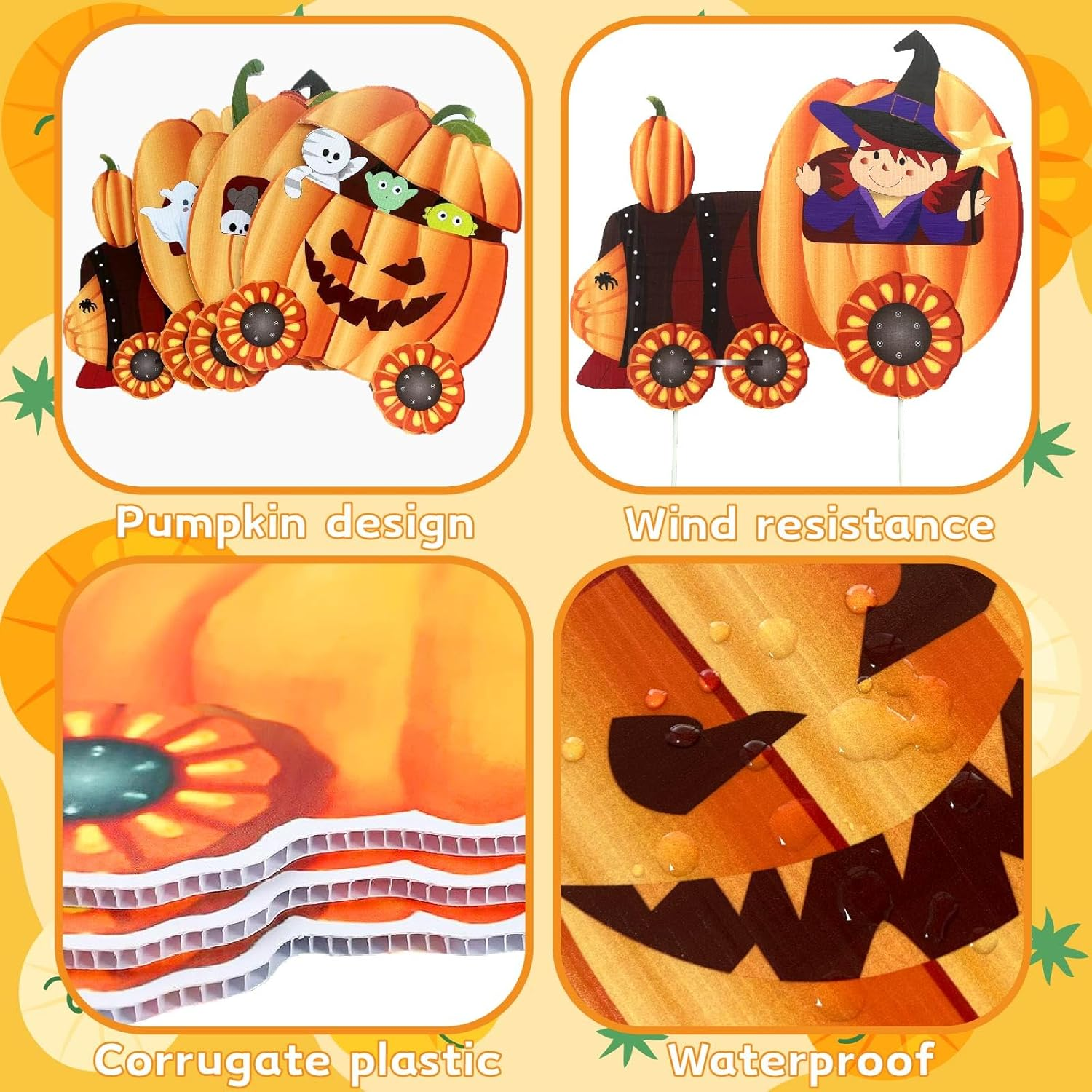 Halloween Thanksgiving Decorations Outdoor Yard Signs 4PCS Halloween Yard Stakes Witch Skeleton Mummy Pumpkin Train Halloween Fall Lawn Sign Corrugated Plastic Happy Fall Harvest Decorations Outside image number 2