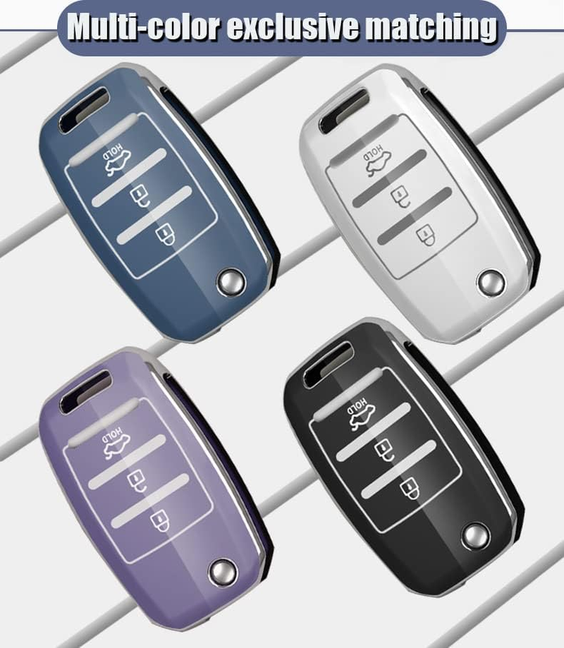 HIBEYO Folding 3 Button for Kia Key Fob Cover TPU Key Case for Kia Sorento Sportage Rio Soul Forte Optima Carens Picanto Smart Key Holder Car Accessories with Keychains-Bow Key Chain(White) - Bow Key Chain White image number 6