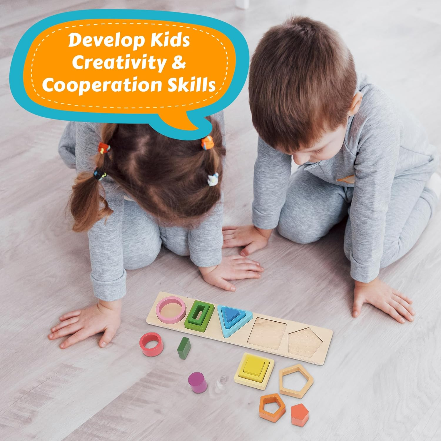 Wooden Shape Sorting & Stacking Toys for Toddlers, Montessori Toys with 20 Pcs Blocks of 5 Different Shapes and Colors to Fine Motor Skills